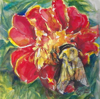 BeeinRedFlower2025