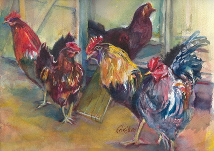 Carol-j-Leo-Watercolor-ChickenYard